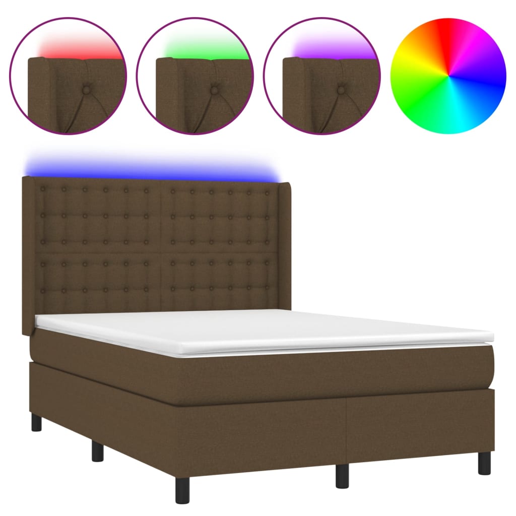 Letto A Molle Materasso E Led Marrone Scuro 140x200 Cm Tessuto - Image 2