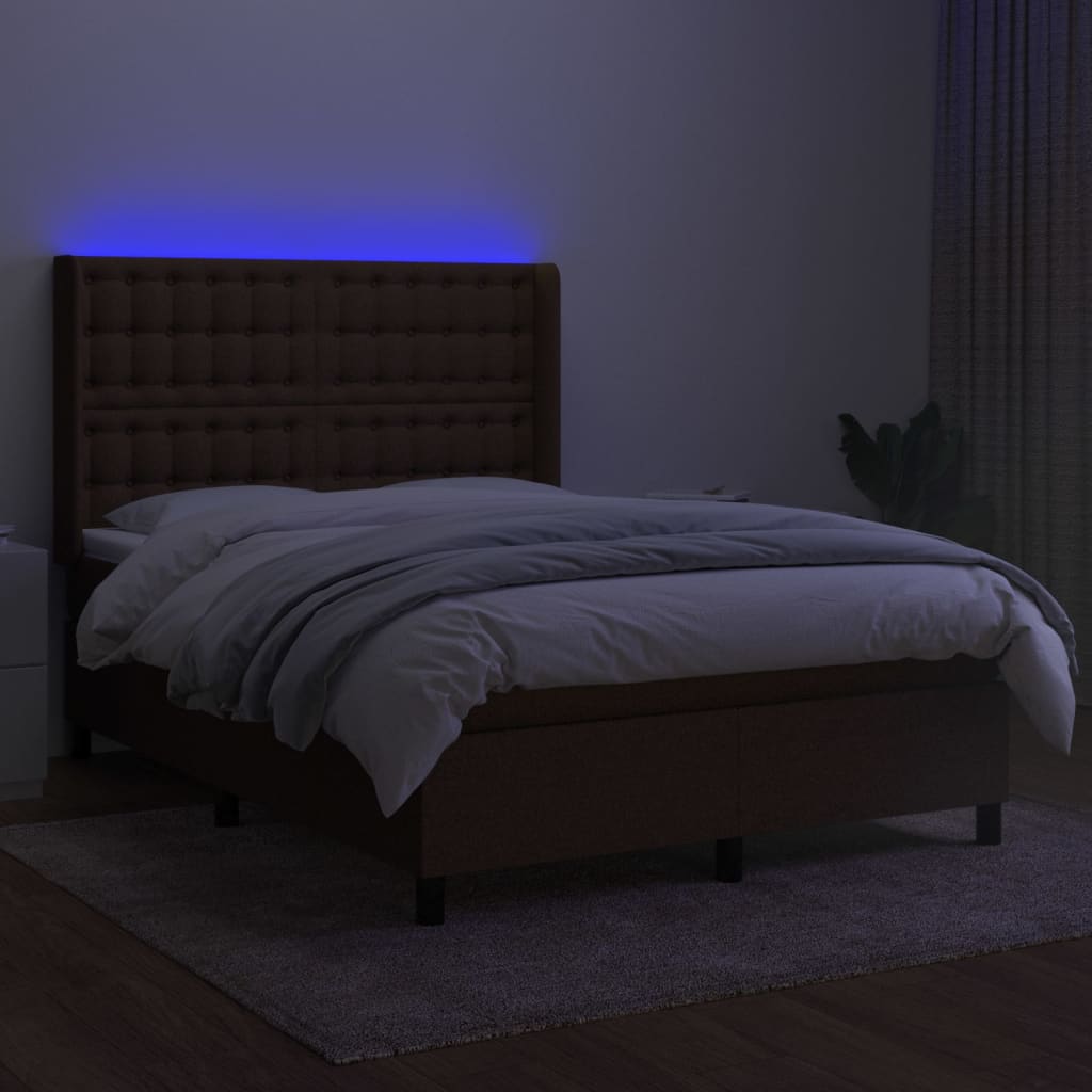 Letto A Molle Materasso E Led Marrone Scuro 140x200 Cm Tessuto - Image 3