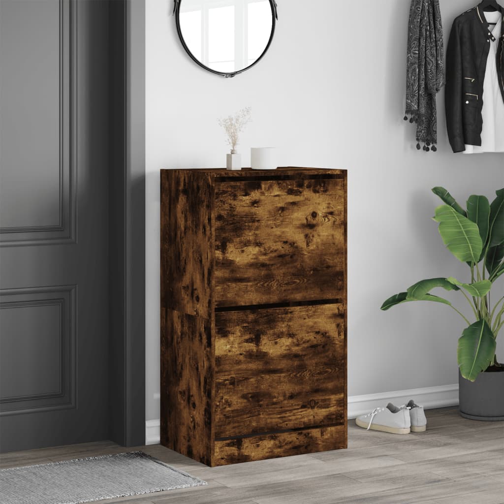 Scarpiera Con 2 Cassetti Ribaltabili Rovere Fumo 60x42x180 cm - Image 3