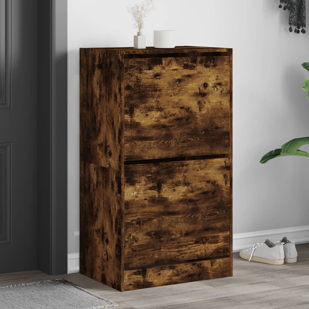 Scarpiera Con 2 Cassetti Ribaltabili Rovere Fumo 60x42x180 cm
