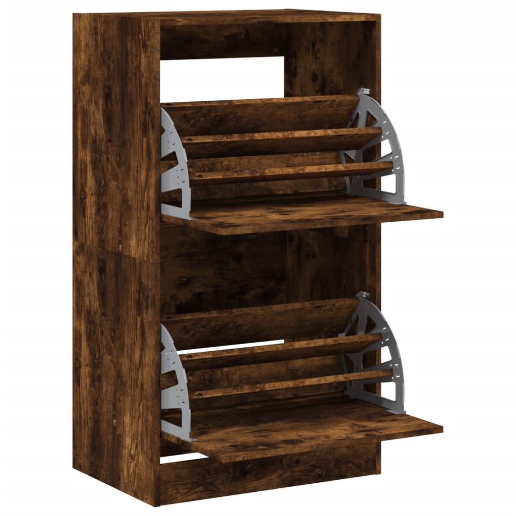 Scarpiera Con 2 Cassetti Ribaltabili Rovere Fumo 60x42x180 cm - Image 4