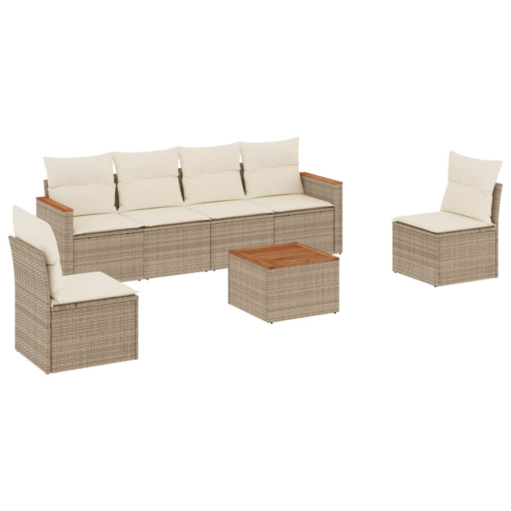 Set Divani Da Giardino 7 Pz Con Cuscini Beige In Polyrattan - Image 2
