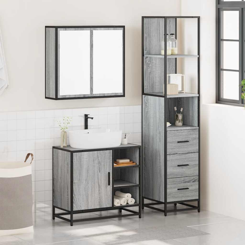 Set Mobili Da Bagno 3 Pz Grigio Sonoma In Legno Multistrato - Image 3
