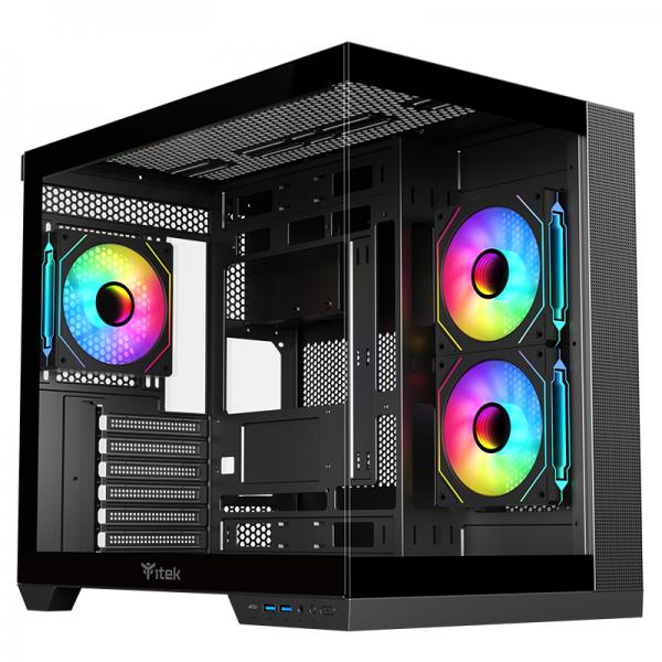 Itek Case Dark Cave Ds, Gaming Tower, Atx, 3x12cm Argb Fan, 2xusb3, TypE-C, Side  Front Panel Temp