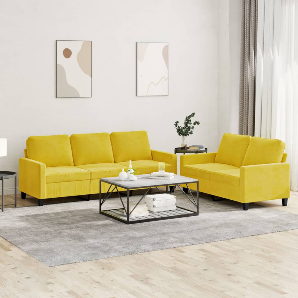 Set Di Divani 2 Pz Con Cuscini Giallo In Velluto