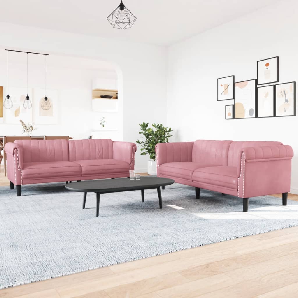Set Di Divani 2 Pz Rosa In Velluto