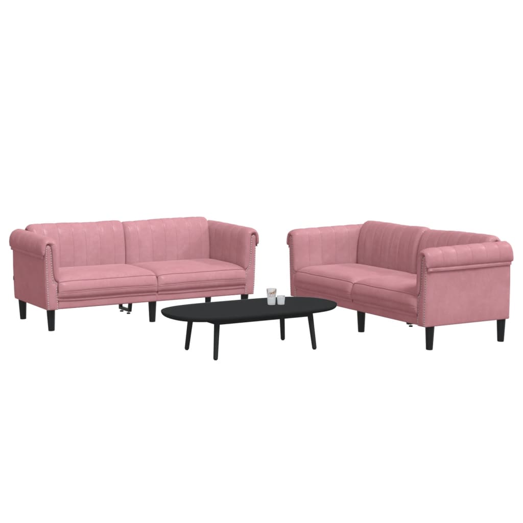 Set Di Divani 2 Pz Rosa In Velluto - Image 3