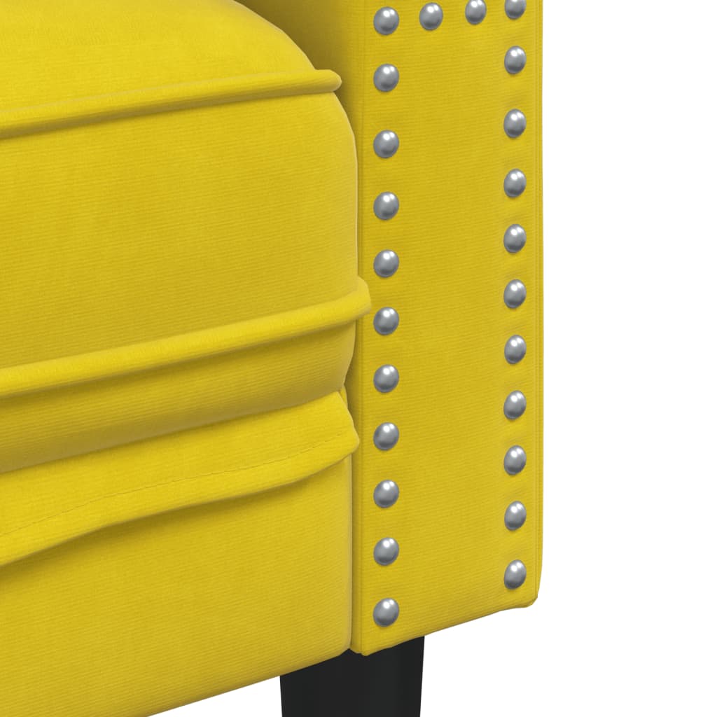 Set Divani Chesterfield 2pz Con Cuscini Giallo Velluto - Image 5