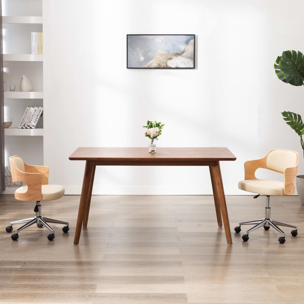 Sedia Da Ufficio Girevole Crema In Legno Piegato E Similpelle