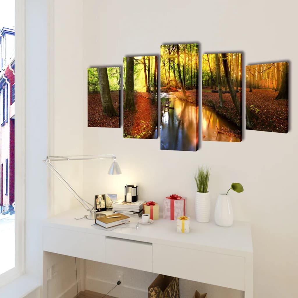 5 Pz Set Stampa Su Tela Da Muro Modello Bosco 100 X 50 cm