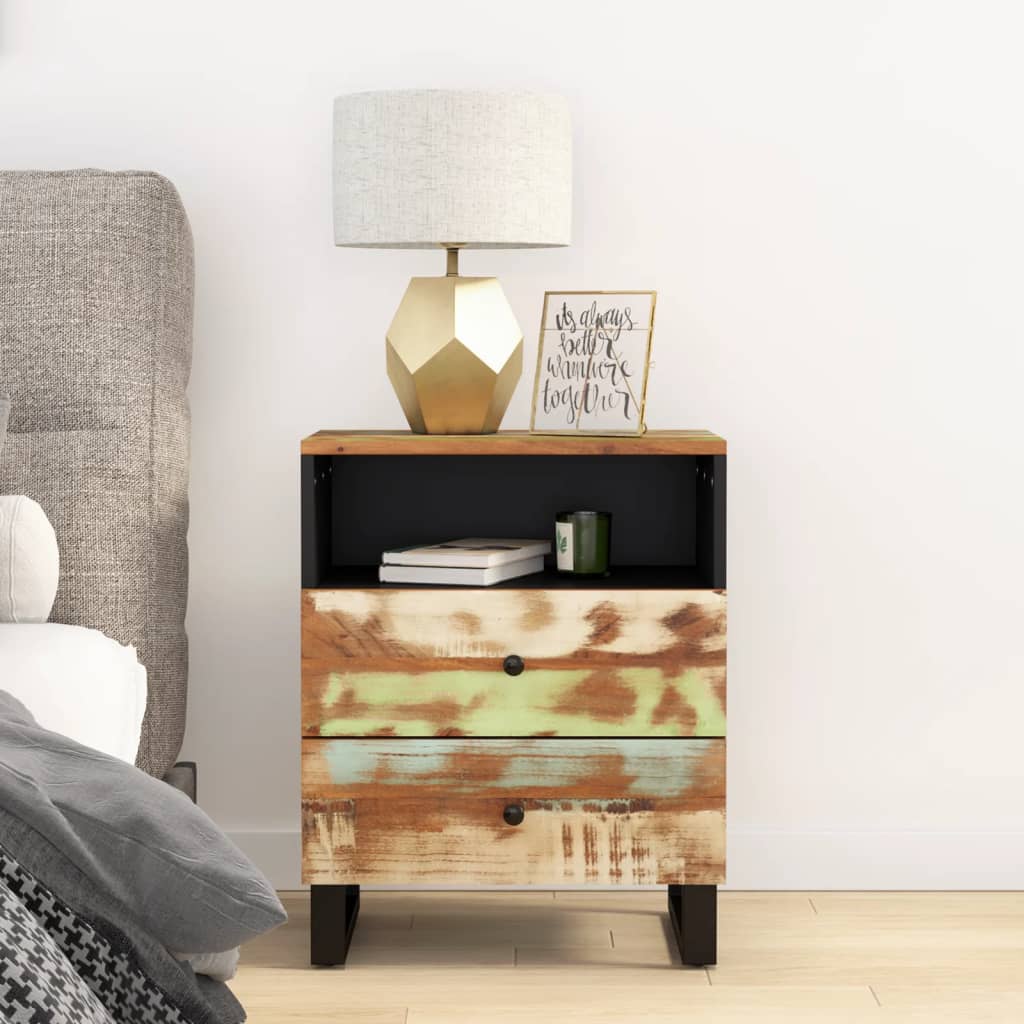 Comodino 50x33x62cm Legno Massello Recupero E Legno Multistrato