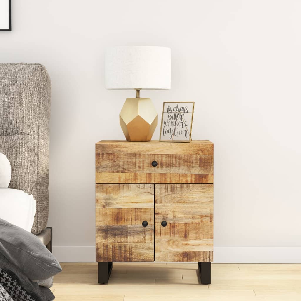 Comodino 50x33x60cm Legno Massello Di Mango E Legno Multistrato