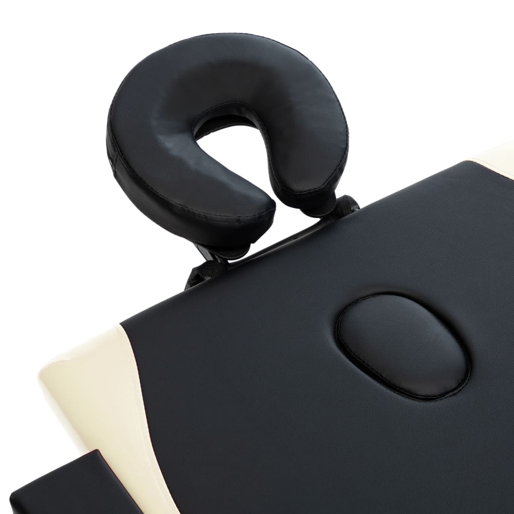 Lettino Massaggio Pieghevole A 2 Sezioni Legno Nero E Beige - Image 4