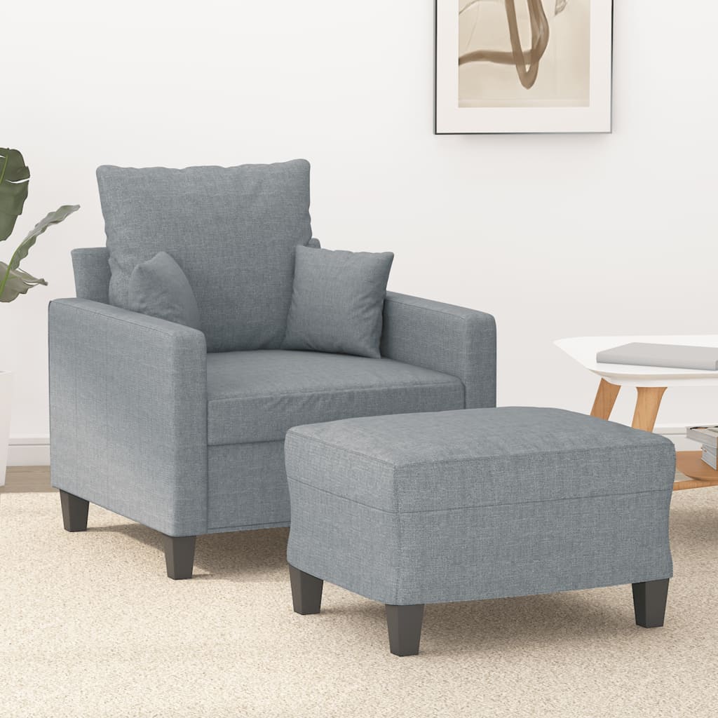 Poltrona Con Poggiapiedi Grigio Chiaro 60 Cm In Tessuto