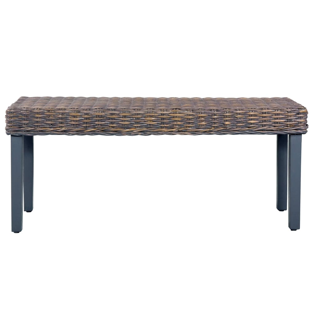 Panca 110 Cm Grigia In Rattan Naturale Kubu E Massello Di Mogano