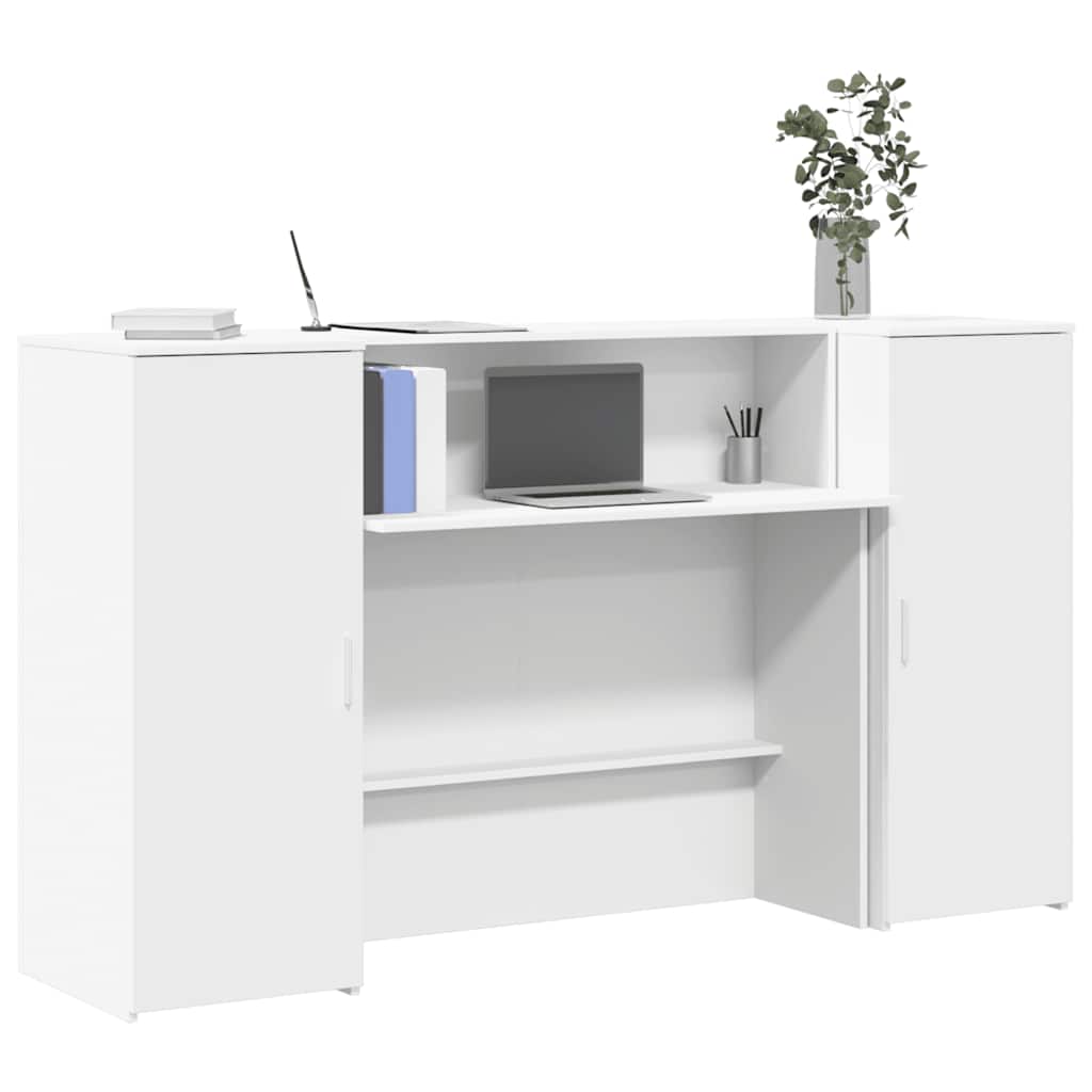 Scrivania Per Reception Bianca 180x50x103,5 Cm In Legno Massello