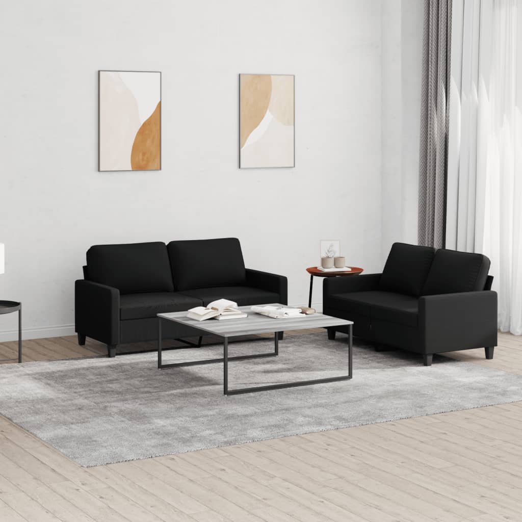 Set Di Divani 2 Pz Con Cuscini Nero In Tessuto