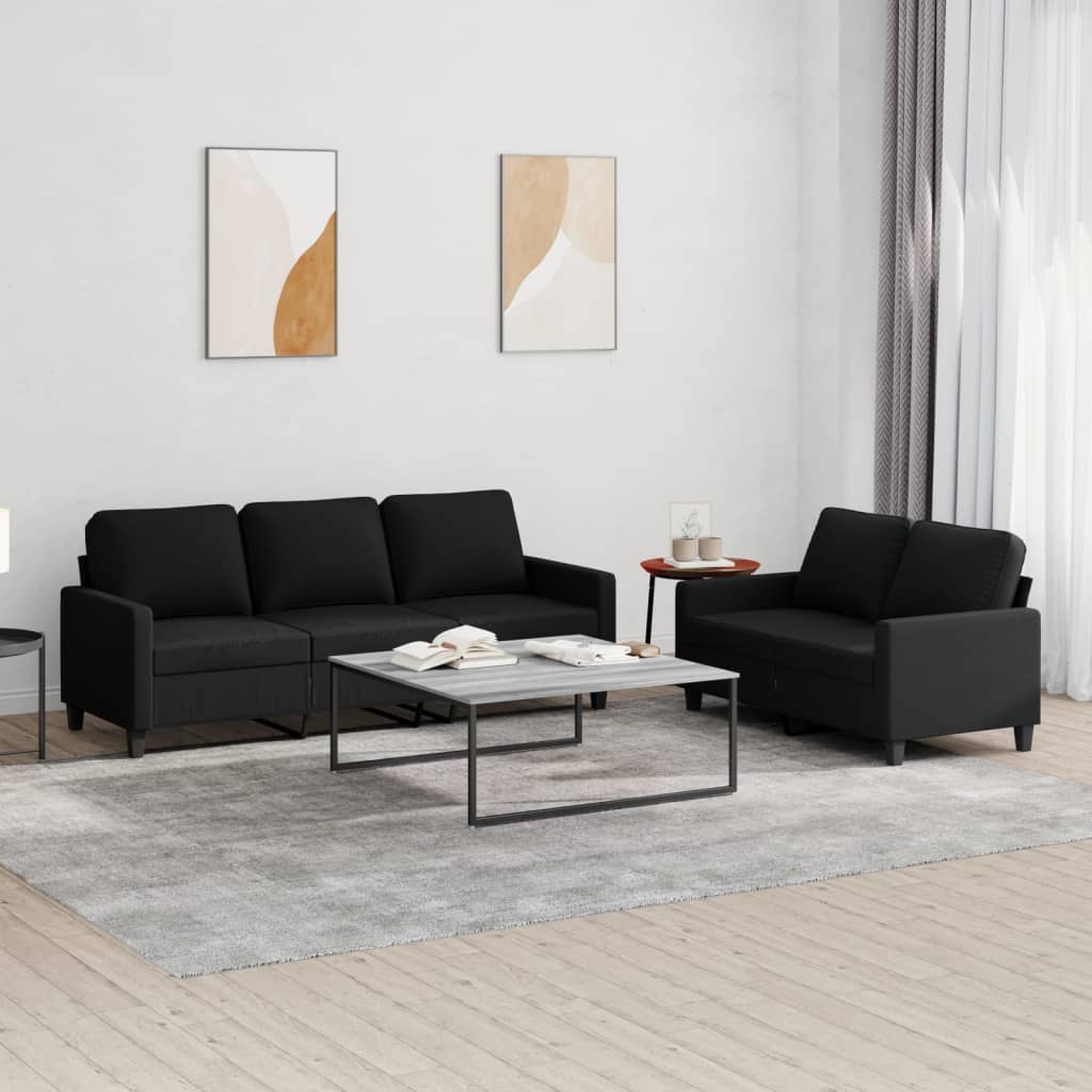 Set Di Divani 2 Pz Con Cuscini Nero In Tessuto
