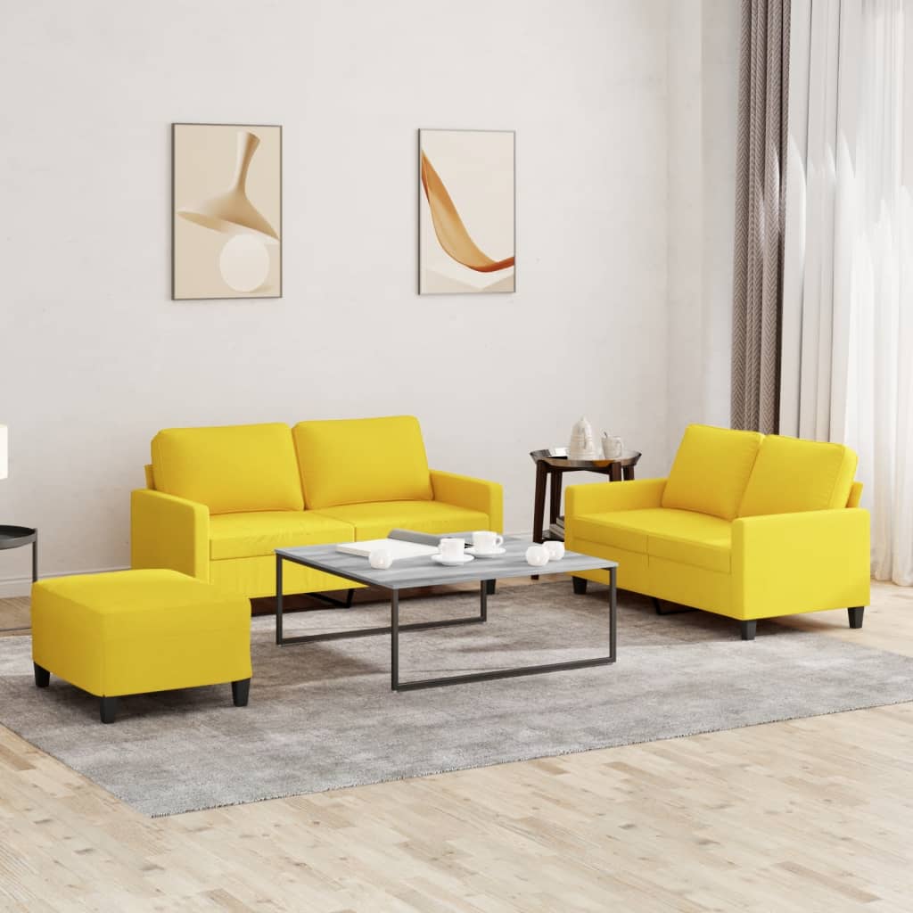 Set Di Divani 3 Pz Con Cuscini Giallo Chiaro In Tessuto
