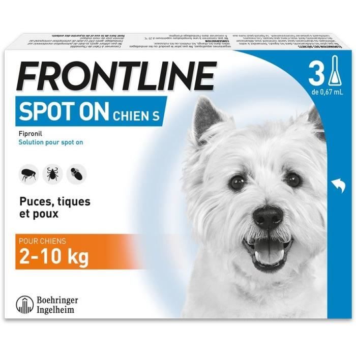 Frontline 3 Spot On Pipette Antiparassitarie Per Cani - Da 2 A 10 Kg - Pulci, Zecche, Pidocchi