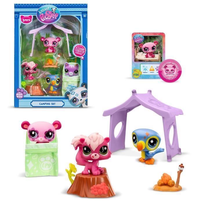 Pacchetto Tematico 3 Animali Domestici - Bandai - Littlest Pet Shop Camping - Animali E Accessori
