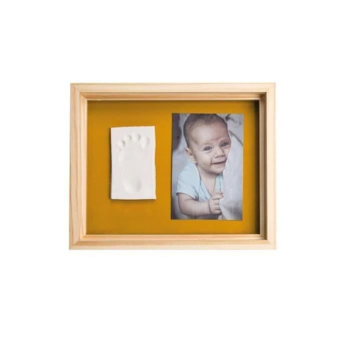 Baby Art Pure Frame - Kit Cornice Con Argilla Da Modellare E Cornice In Legno Di Pino Naturale, Rullo, Pannello Posteriore Reversibile (verde/arancio
