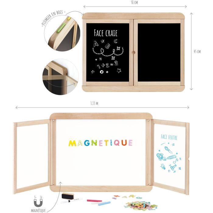 Lavagna Magnetica A Trittico - Jeujura - Lavagna Centrale Magnetica, 2 Pannelli, Lato Bianco E Lato Gesso