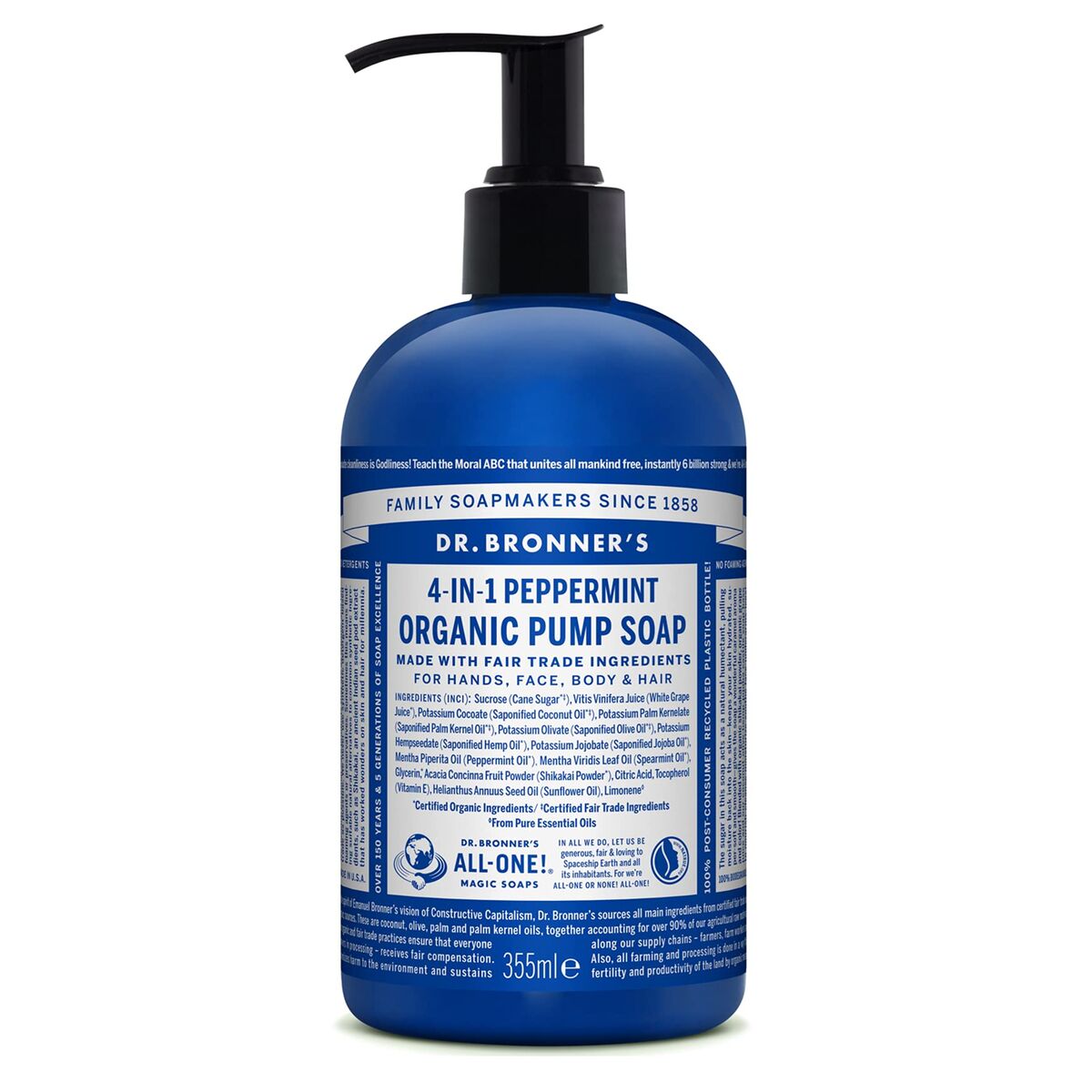 Sapone Per Le Mani Dr Bronner's 4 In 1 Peppermint 355 ml
