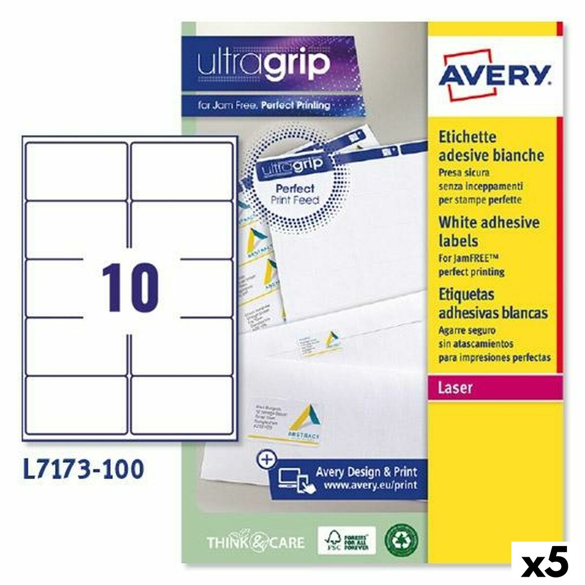 Etichette Per Stampante Avery L7173 Bianco 100 Fogli 99,1 X 57 Mm (5 Unità)