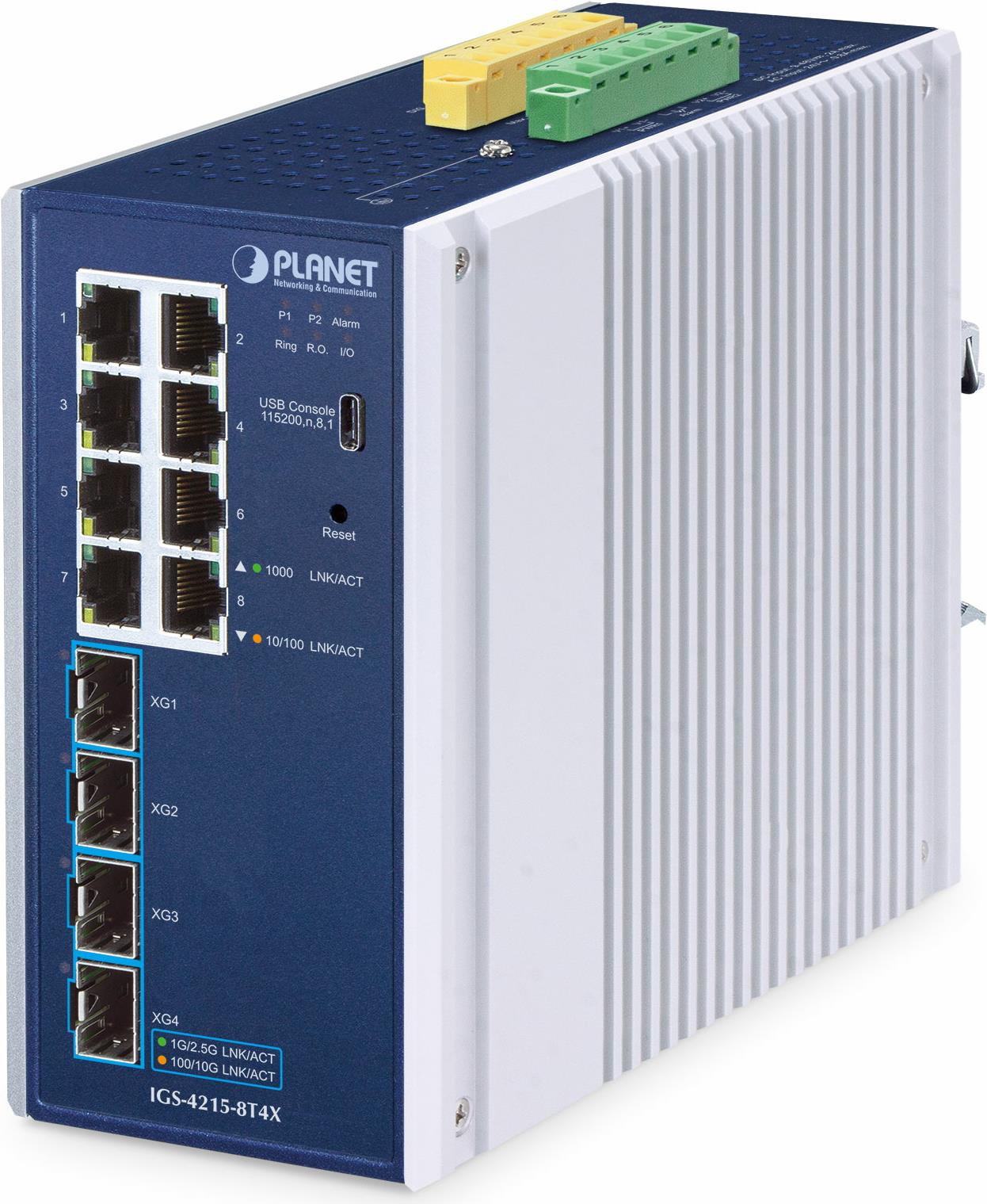 Planet Ip30 Industrial L2/l4 8-Port Managed L2/l4 Gigabit Ethernet (10/100/1000) Aluminium - Blau (igS-4215-8t4x)