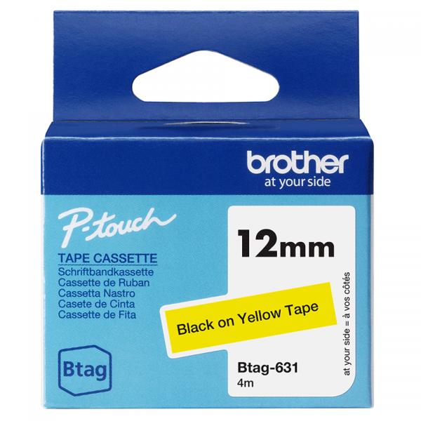Brother BtaG-631 - Nero Su Giallo - Rotolo (1,2 Cm X 4 m)