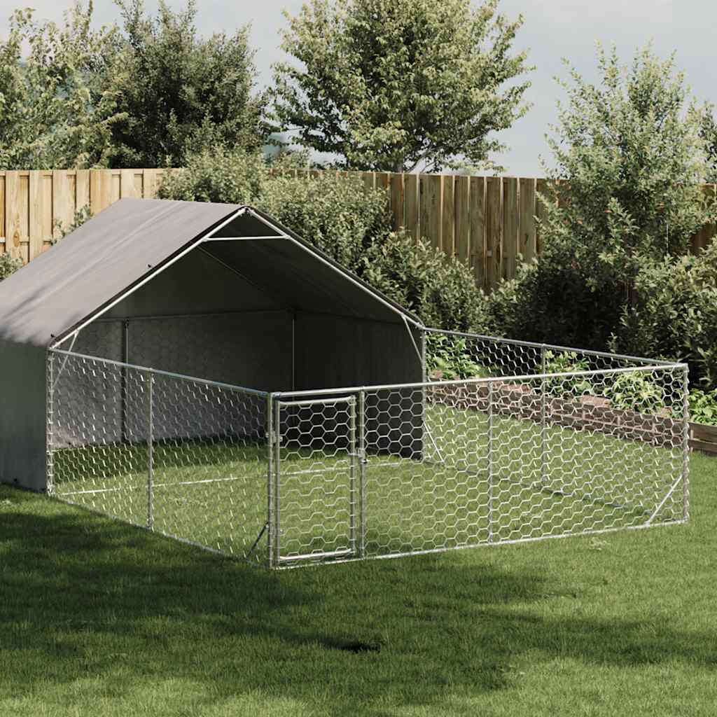 Cuccia Per Cani Da Esterno Con Recinto 6x3x1,9m Acciaio Zincato