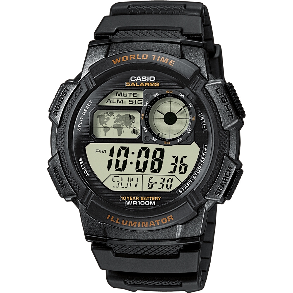 Casio Sport Mod. Diver - World Time Illuminator 5 Alarms. 10 Years Battery - Black