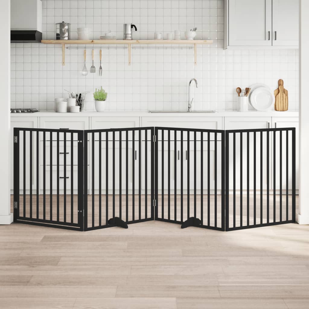 Cancello Per Cani Porta Pieghevole Nero 4 Pannelli 320cm Pioppo
