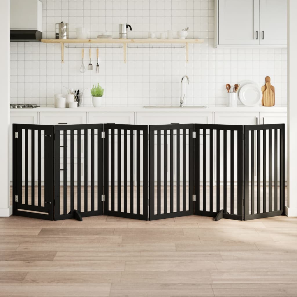 Cancello Per Cani Porta Pieghevole Nero 6 Pannelli 300cm Pioppo