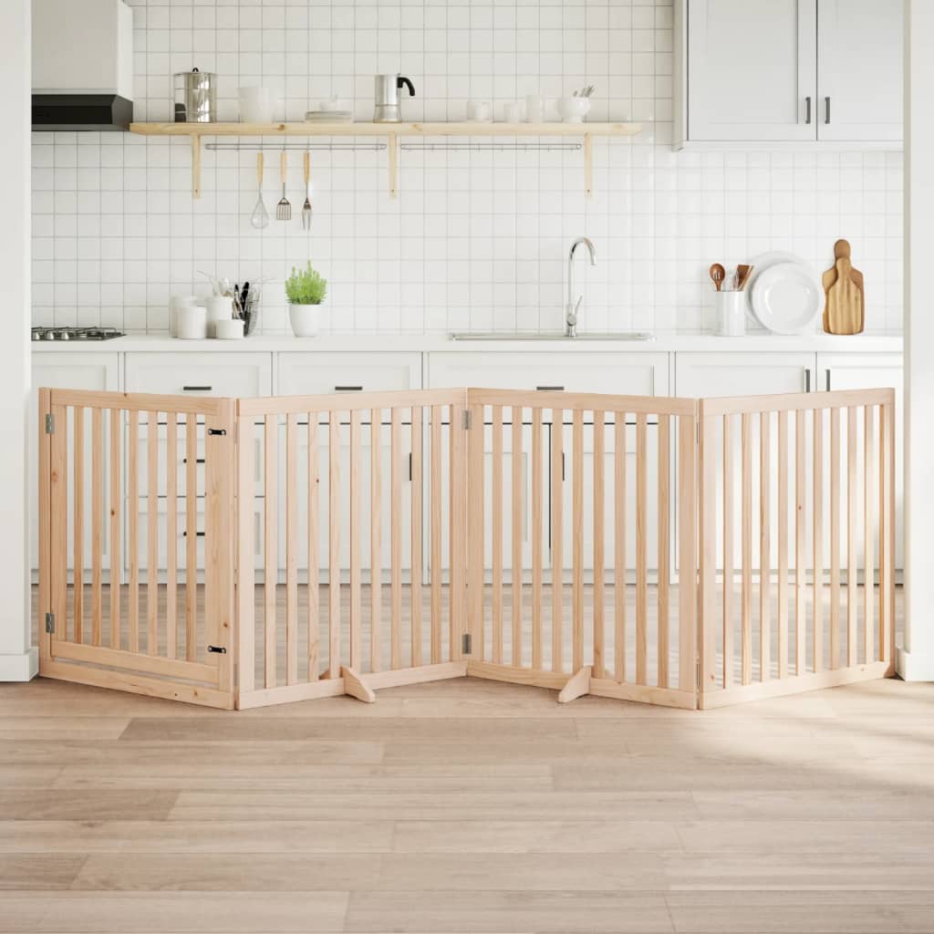 Cancello Per Cani Con Porta Pieghevole 4 Pannelli 320 Cm Pioppo