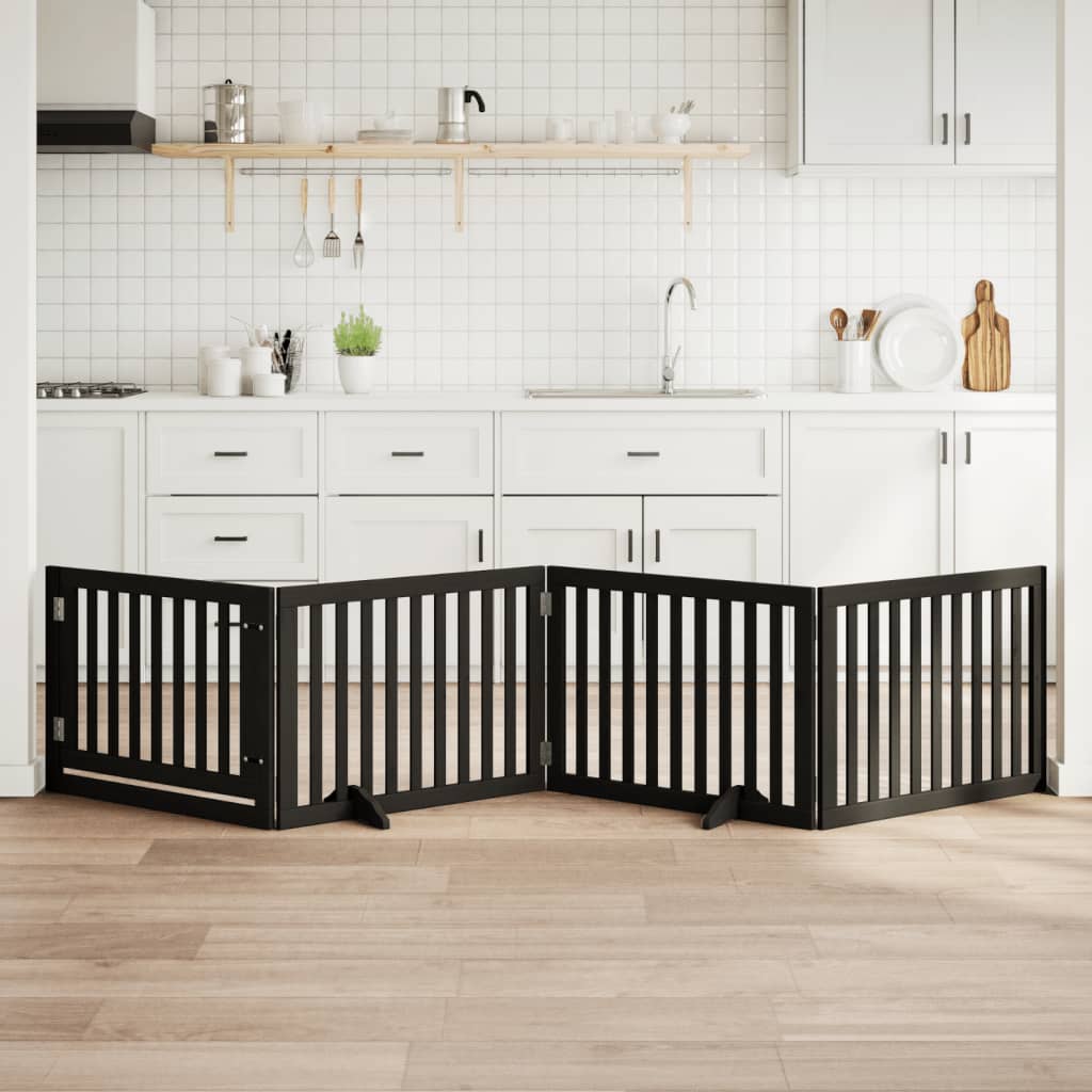 Cancello Per Cani Porta Pieghevole Nero 4 Pannelli 320cm Pioppo