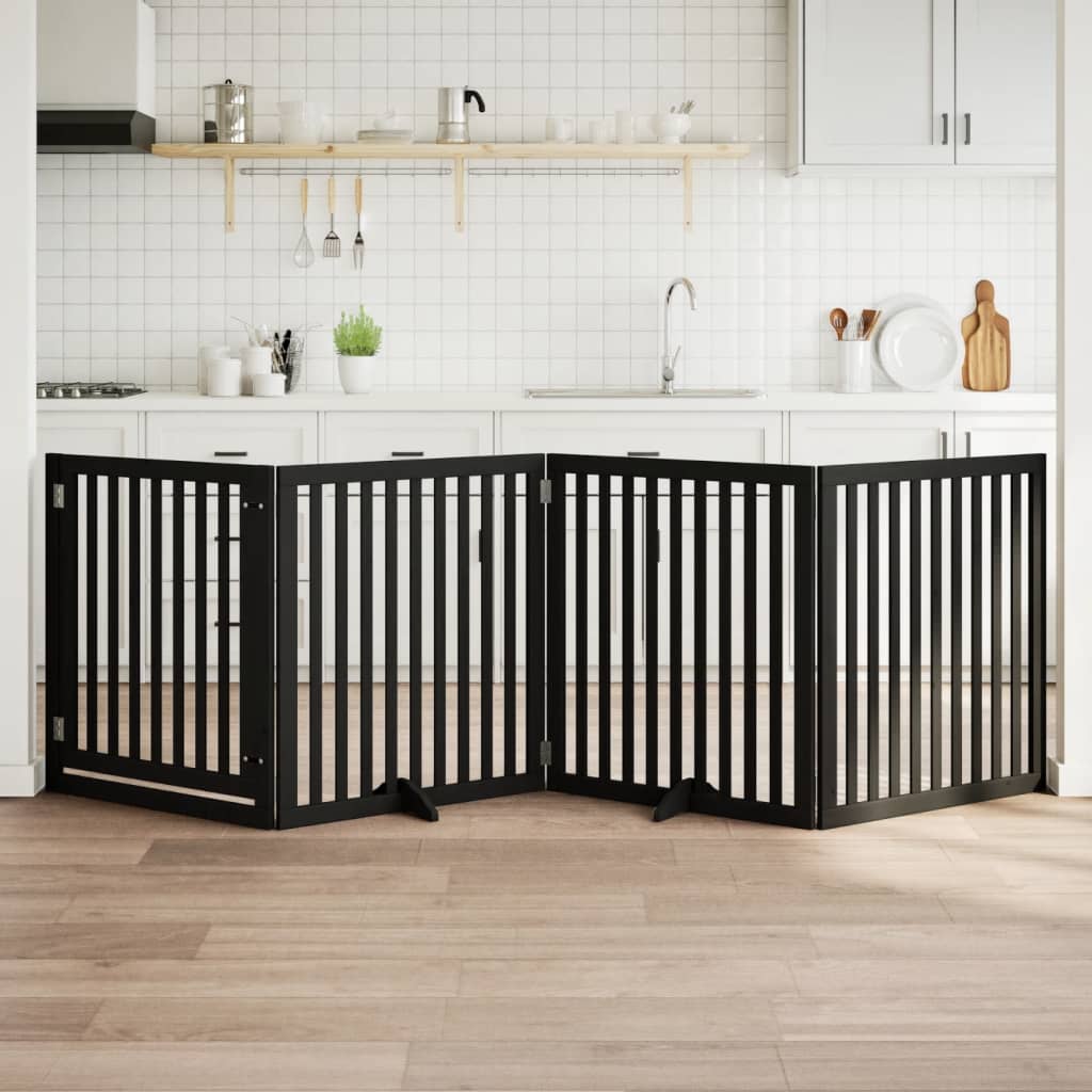 Cancello Per Cani Porta Pieghevole Nero 4 Pannelli 320cm Pioppo