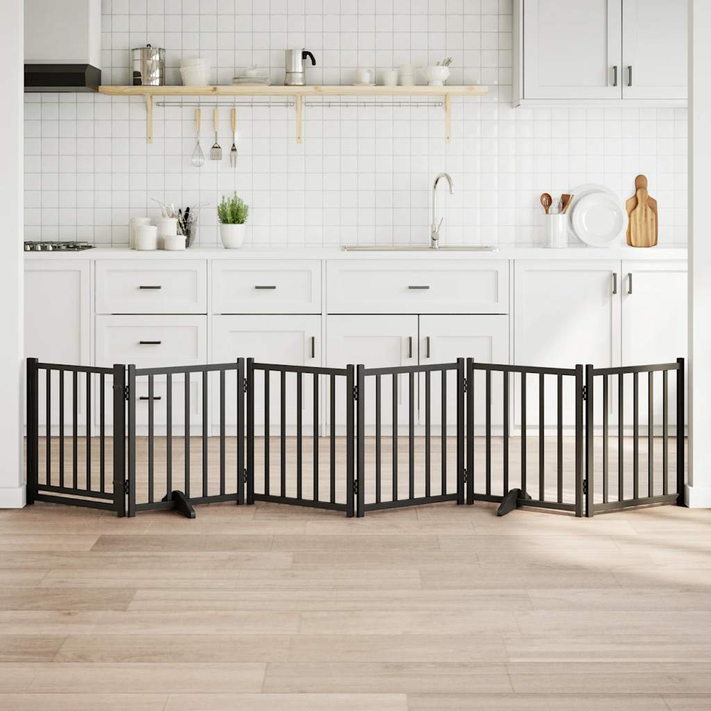 Cancello Cani Pieghevole Nero 6 Pannelli 300 Cm Massello Abete