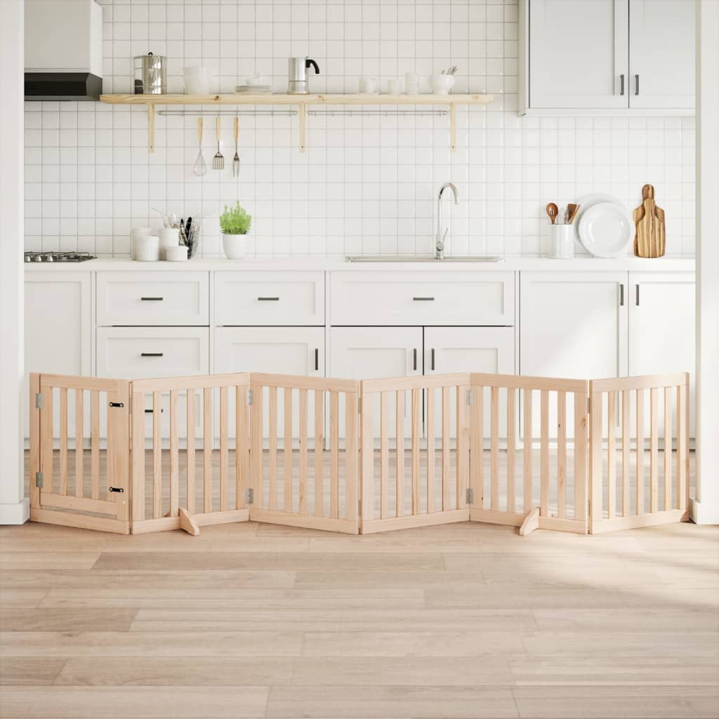 Cancelletto Per Cani Con Porta Pieghevole 6 Pannelli 300 Cm In Legno Di Pioppo