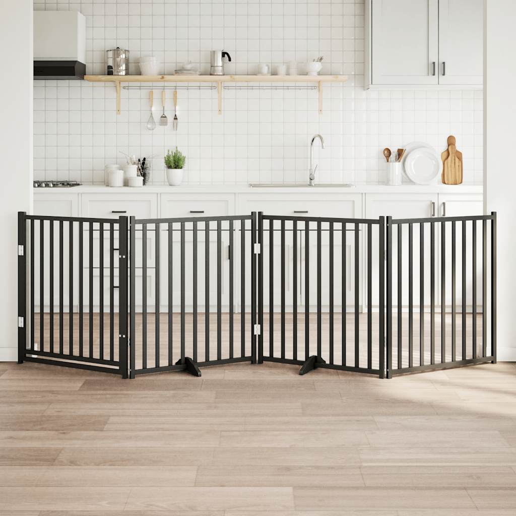 Cancello Cani Pieghevole Nero 4 Pannelli 320 Cm Massello Abete