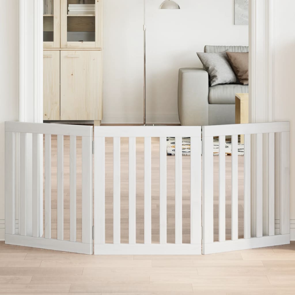 Cancello Per Cani Pieghevole 3 Pannelli Bianco 150 Cm Pioppo