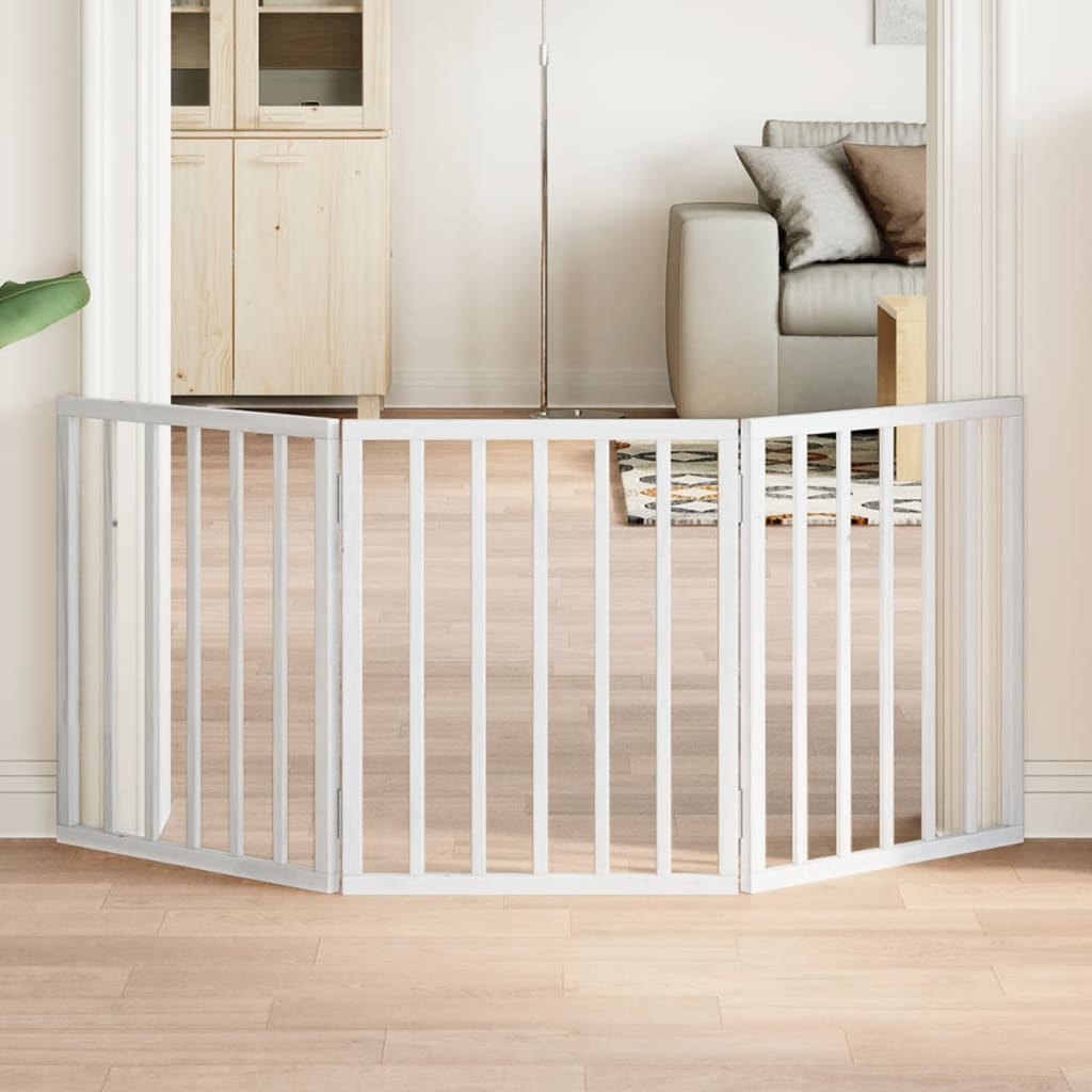 Cancello Per Cani Pieghevole 3 Pannelli Bianco 150 Cm Pioppo