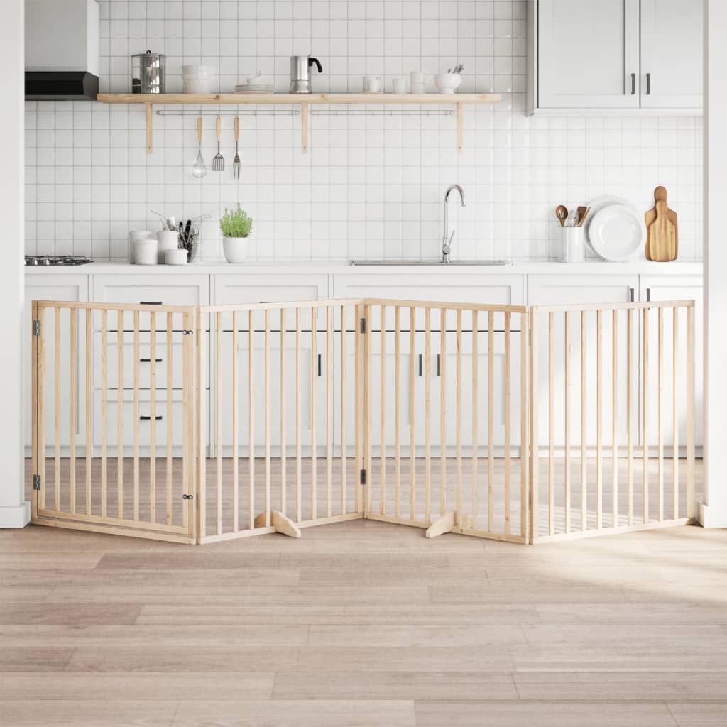 Cancello Per Cani Con Porta Pieghevole 4 Pannelli 320 Cm Pioppo