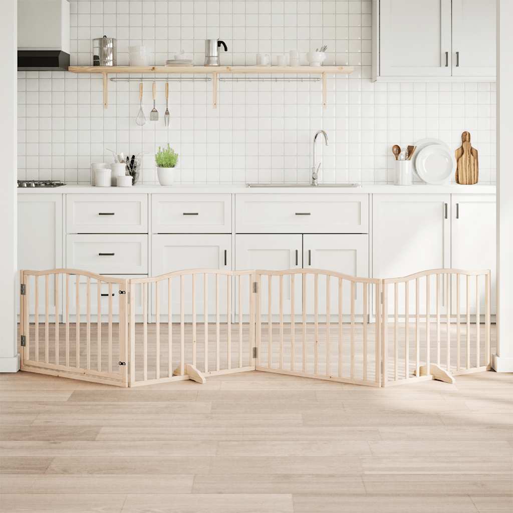 Cancello Per Cani Con Porta Pieghevole 4 Pannelli 320 Cm Pioppo