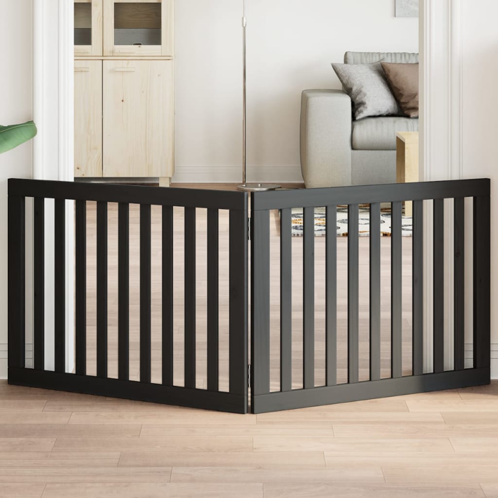 Cancello Per Cani Pieghevole 2 Pannelli Nero 160cm Legno Pioppo