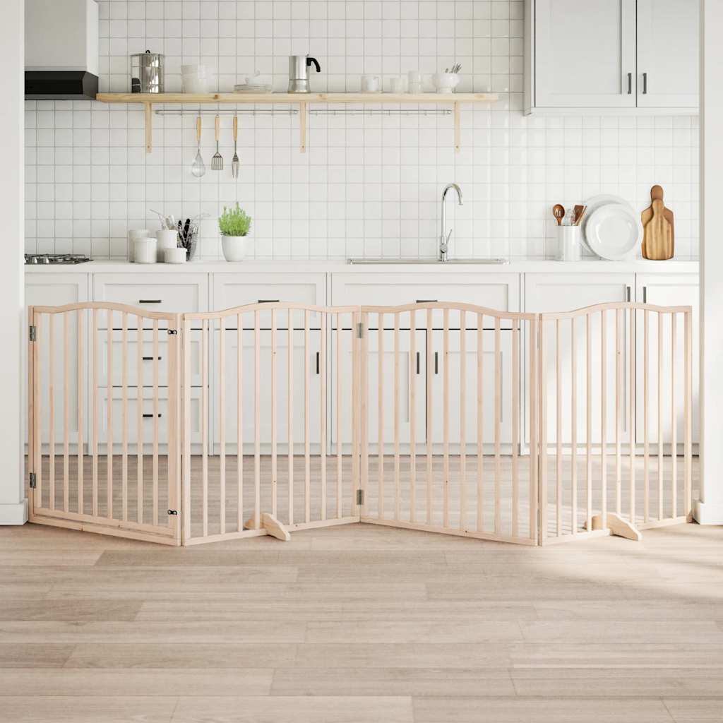 Cancello Per Cani Con Porta Pieghevole 4 Pannelli 320 Cm Pioppo