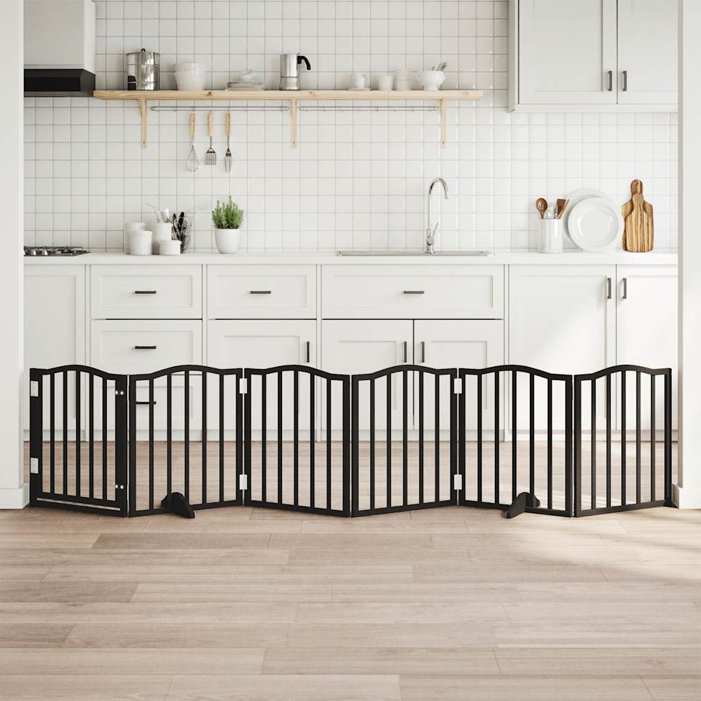 Cancello Per Cani Porta Pieghevole Nero 6 Pannelli 300cm Pioppo