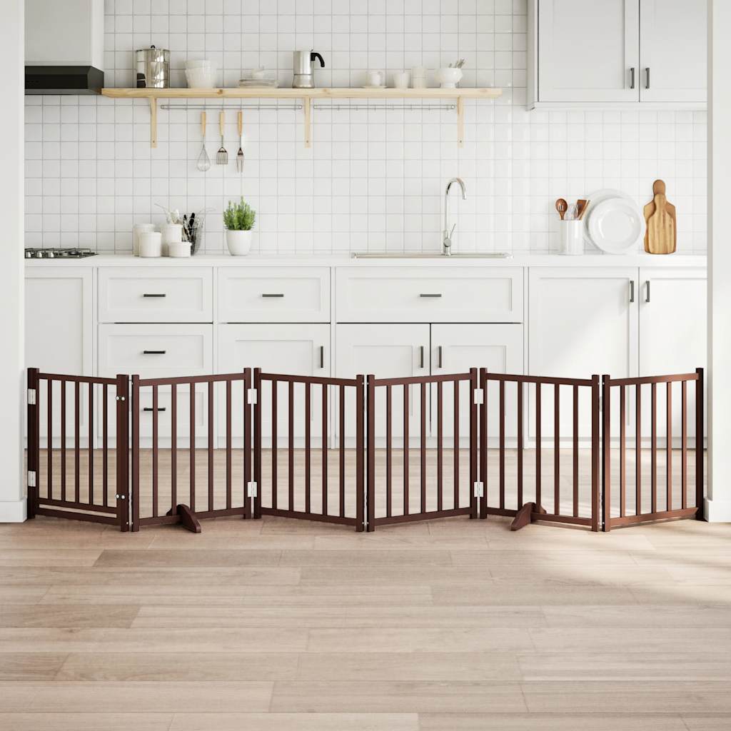 Cancello Cani Pieghevole Marrone 6pannelli 300cm Massello Abete