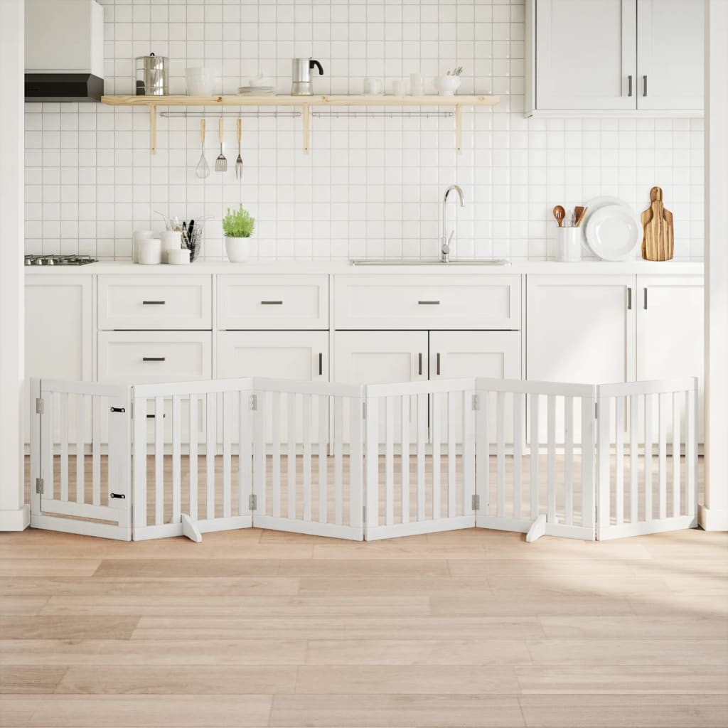 Cancello Cani Porta Pieghevole Bianco 6 Pannelli 300 Cm Pioppo